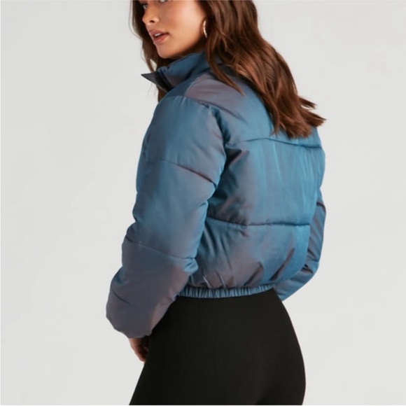 12th Tribe Iridescent Crop Puffer Jacket, size Small - Picture 3 of 8